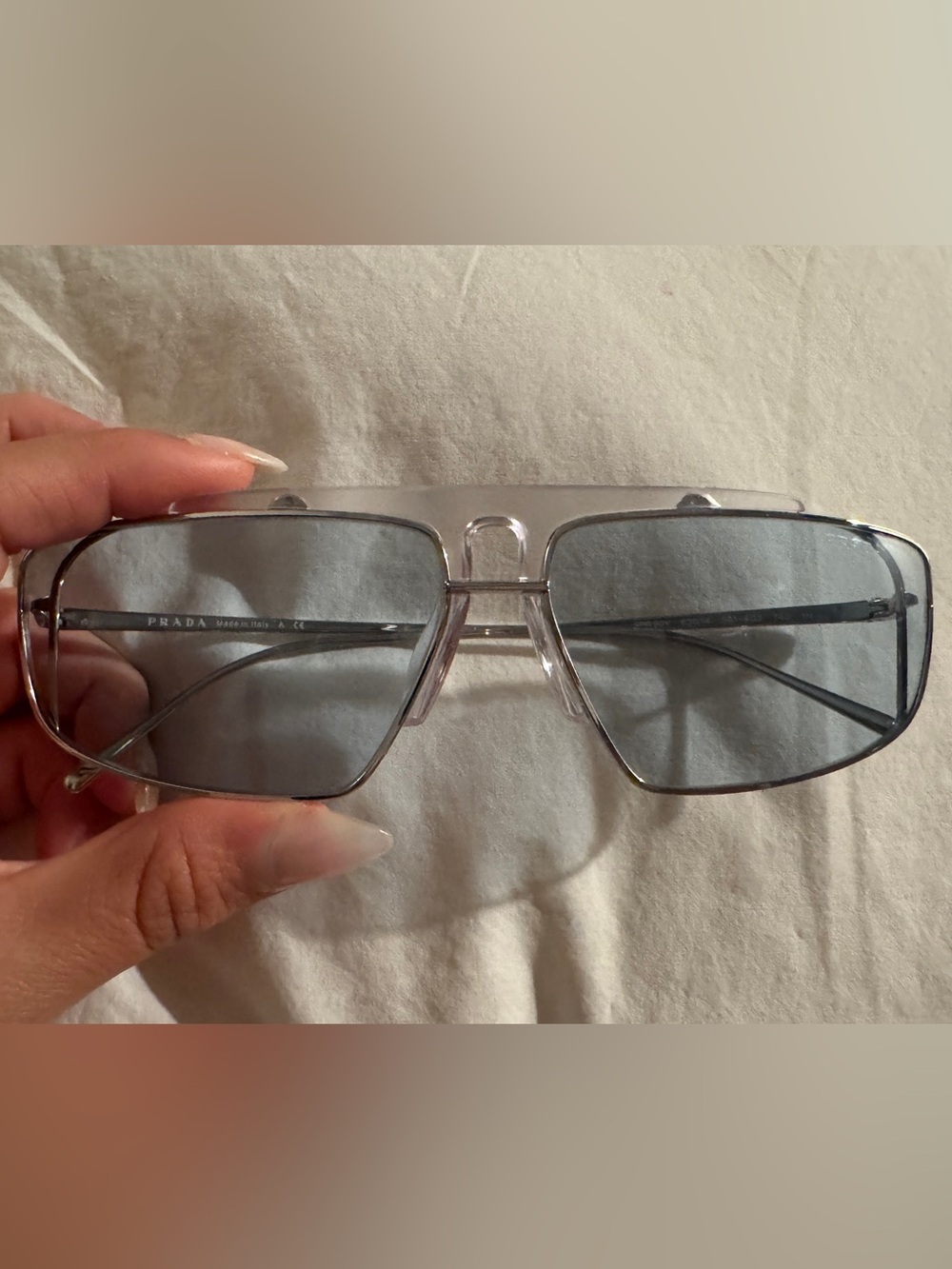 Prada Silver Frame Sunglasses with Light Blue Lenses unisex - Picture 3 of 13
